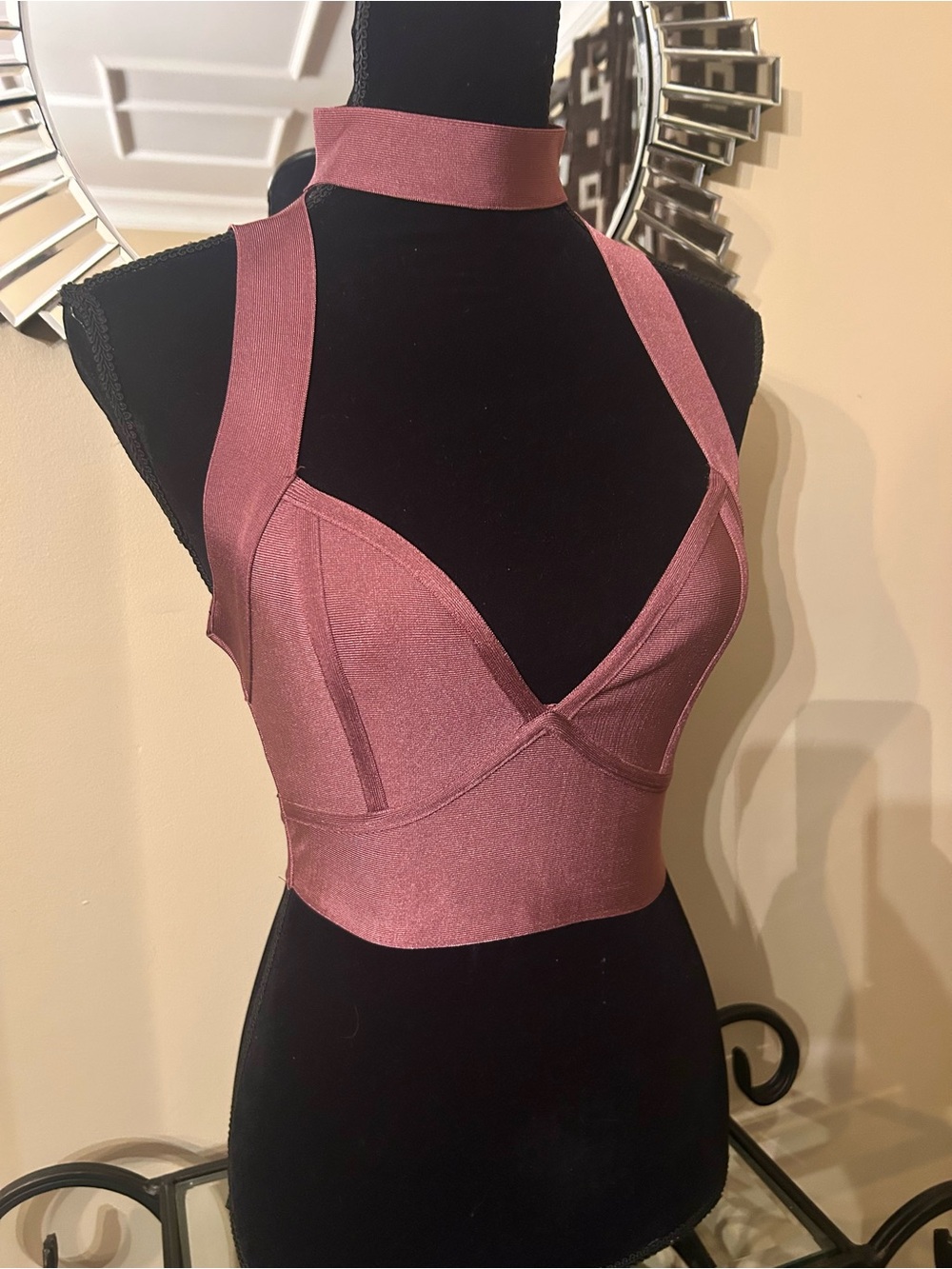 Missguided Rose-Mauve Halter Bandage Top with Choker - Picture 2 of 6